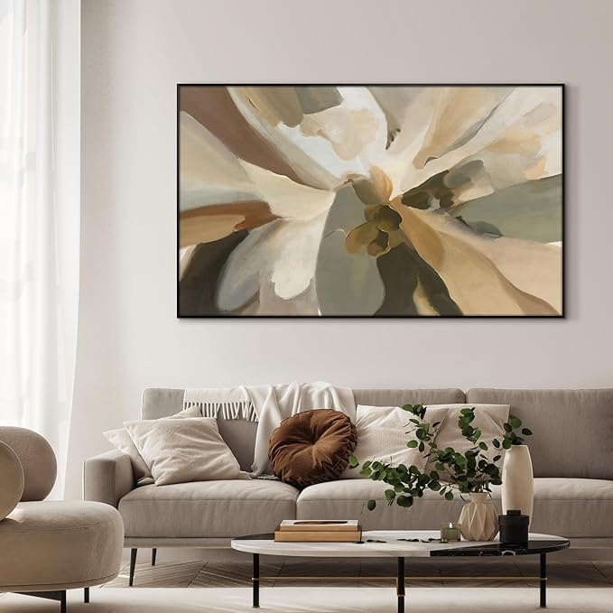 36"x60" XL Framed Wall Art - Decor Floral Earthy Tones and Soft Petals (Frame Assembly Required)