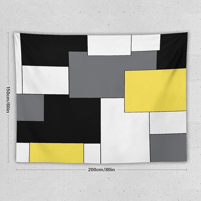 ZhiRain Black,Grey,Yellow,White Tapestry Wall Hanging Geometry Pattern Digital Print Multicolor Tapestries Home Decor for Living Room Bedroom Farmhouse Apartment Dorm 60"x80"