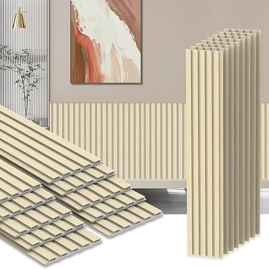 18Pack WPC Wainscoting Panels, 48.2 x 6.2 Inches 3D Accent Wall Panels for Interior Wall Decor, Fluted Wood Paneling for Living Room, TV Background, Office, Bedroom(Oak)