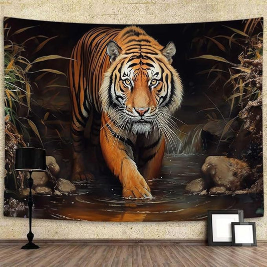Yidian Tiger Wall Art, Jungle King Tapestry, Stream Side Majestic Tiger Art Aesthetics for Home College Dorm Living Room, Panels 90 x 70IN