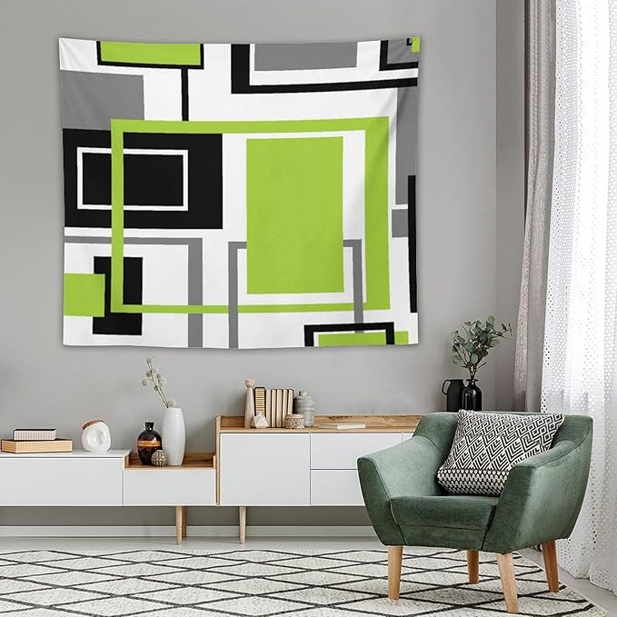 ZhiRain Modern Green Tapestry Wall Hanging Geometric Green Gray Black Tapestries Home Decor for Living Room Bedroom Farmhouse Apartment Dorm 50"x60"