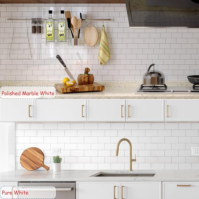 10-Pack Peel and Stick Tile Backsplash 12"X12" PVC Wall Tiles, Stick on Backsplash for Kitchen, Bathroom Tile, Fireplace Décor, Laundry Table, Stair Decals in Pure White