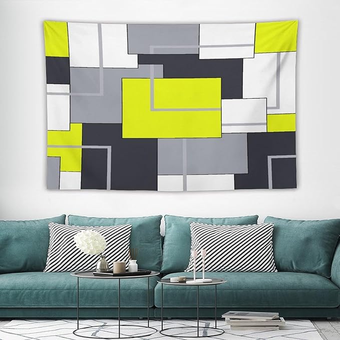 ZhiRain Yellow Gray Tapestry Wall Hanging Modern Black White Geometric Abstract Aesthetic Tapestries Home Decor for Living Room Bedroom Farmhouse Apartment Dorm 60"x90"