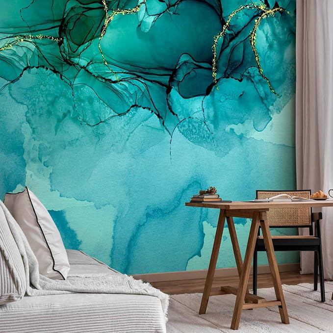 artgeist Wall Mural Abstract 154x110 in - Peel and Stick Self-Adhesive Wallpaper Removable Large Sticker Foil Wall Decor Print Picture Design Optical Illusion Concrete Blue a-A-10189-a-a