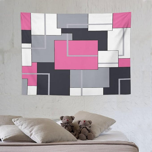 ZhiRain Pink Gray Tapestry Wall Hanging Black White Modern Geometric Abstract Aesthetic Tapestries Home Decor for Living Room Bedroom Farmhouse Apartment Dorm 30"x40"