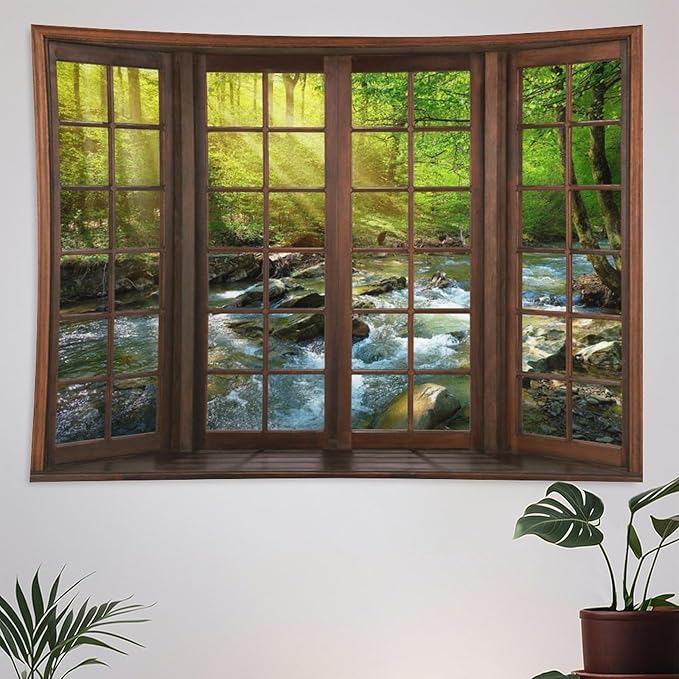 ZhiRain Spring Forest Nature Landscape Tapestry Wall Hanging Beautiful Stream River Rocks Mountain Forest Tapestries Home Decor for Living Room Bedroom Apartment Farmhouse Dorm 60"x90"