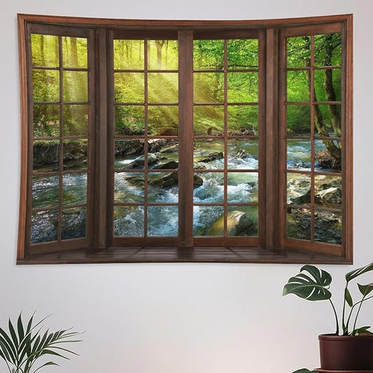 ZhiRain Spring Forest Nature Landscape Tapestry Wall Hanging Beautiful Stream River Rocks Mountain Forest Tapestries Home Decor for Living Room Bedroom Apartment Farmhouse Dorm 60"x80"
