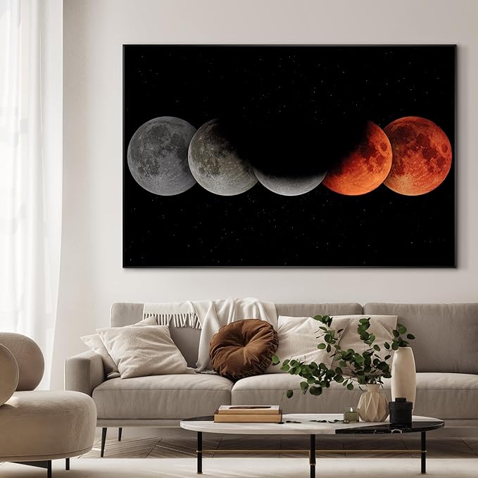 46"x72" XL Framed Wall Art - Lunar Phases Eclipse Moon Cycle Space Lovers (Frame Assembly Required)