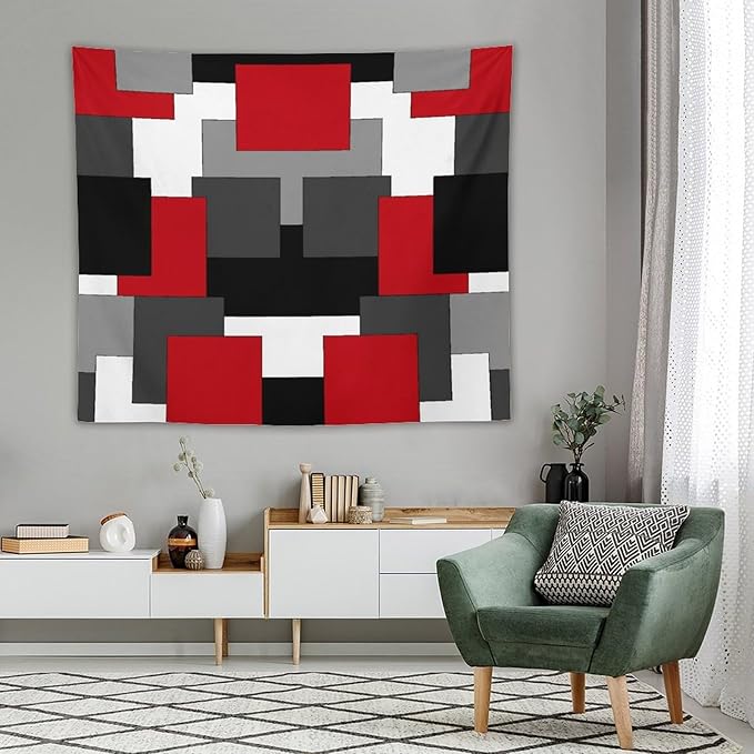 ZhiRain Red And Black Tapestry Wall Hanging Gray White Geometric Silver Dark Abstract Square Art Tapestries Home Decor for Living Room Bedroom Apartment Farmhouse Dorm 50"x60"
