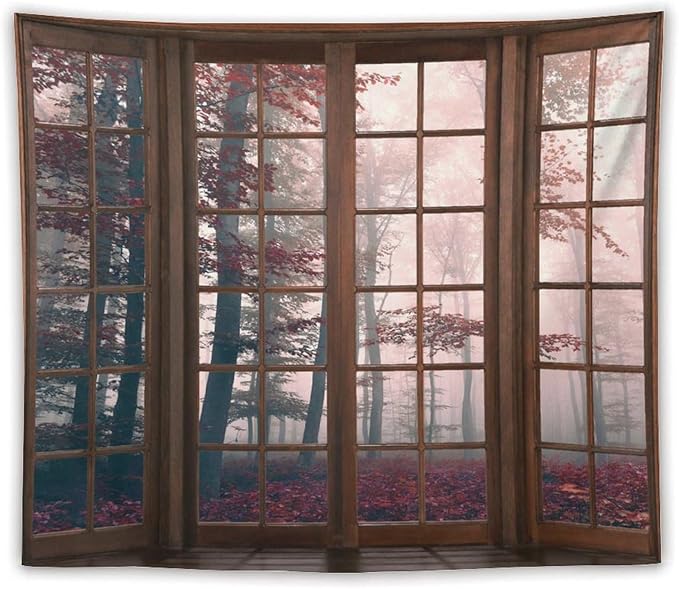 ZhiRain Forest Landscape Tapestry Wall Hanging Autumn Mystic Foggy Fall Nature Scenery Woods Wild Trees Tapestries Home Decor for Living Room Bedroom Apartment Farmhouse Dorm 50"x60"