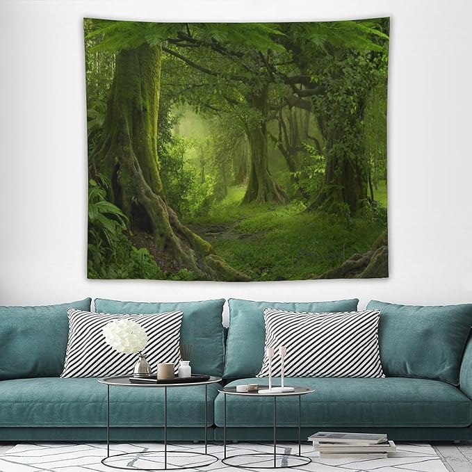 ZhiRain Misty Forest Tapestry Wall Hanging Green Tree in Jungle Forest Nature Scenery Woodland Tapestries Home Decor for Living Room Bedroom Farmhouse Apartment Dorm 50"x60"