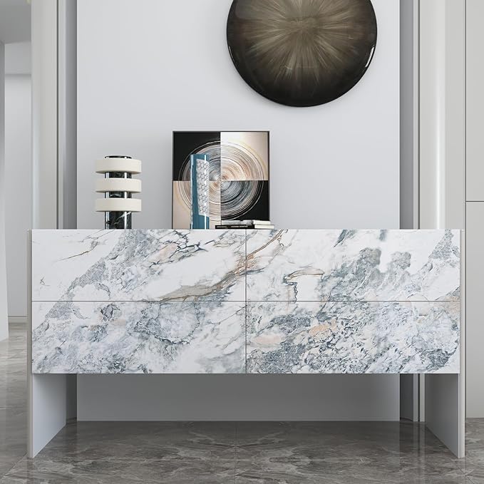 Adrmpest Cream Blue Gold Marble Peel and Stick Contact Paper Kitchen Marble Wall Paper Vinyl Wrap for Countertops Waterproof Granite for Cabinets Wallpaper Peel & Stick Countertop Covering Table Desk