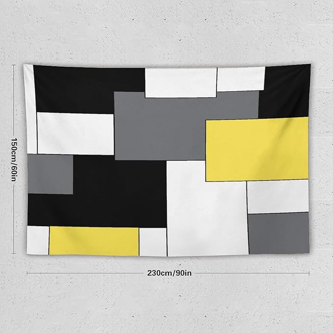 ZhiRain Black,Grey,Yellow,White Tapestry Wall Hanging Geometry Pattern Digital Print Multicolor Tapestries Home Decor for Living Room Bedroom Farmhouse Apartment Dorm 60"x90"