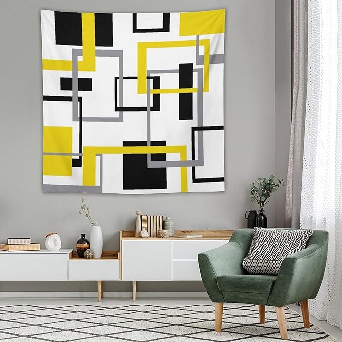 ZhiRain Yellow Black Geometric Tapestry Wall Hanging Neutral Abstract Modern Tapestries Home Decor for Living Room Bedroom Apartment Farmhouse Dorm 60"x60"