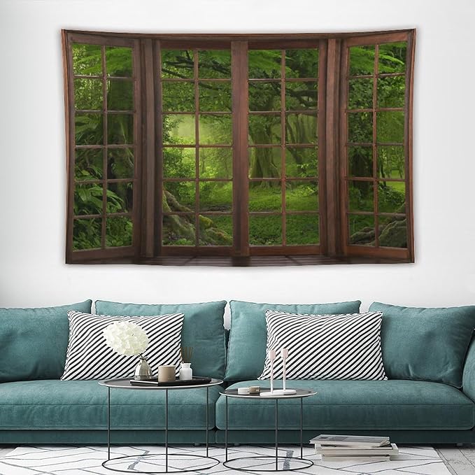 ZhiRain Misty Forest Landscape Tapestry Wall Hanging Green Tree in Jungle Forest Nature Scenery Woodland Tapestries Home Decor for Living Room Bedroom Farmhouse Apartment Dorm 60"x90"