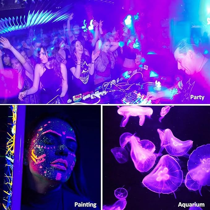 YANYCN 3 Pack 150W LED Black Lights, Blacklight Flood Light Outdoor with Plug and Switch, IP66 Waterproof for Dance Party, Glow in The Dark, Halloween Lights, Body Paint, Fluorescent Poster