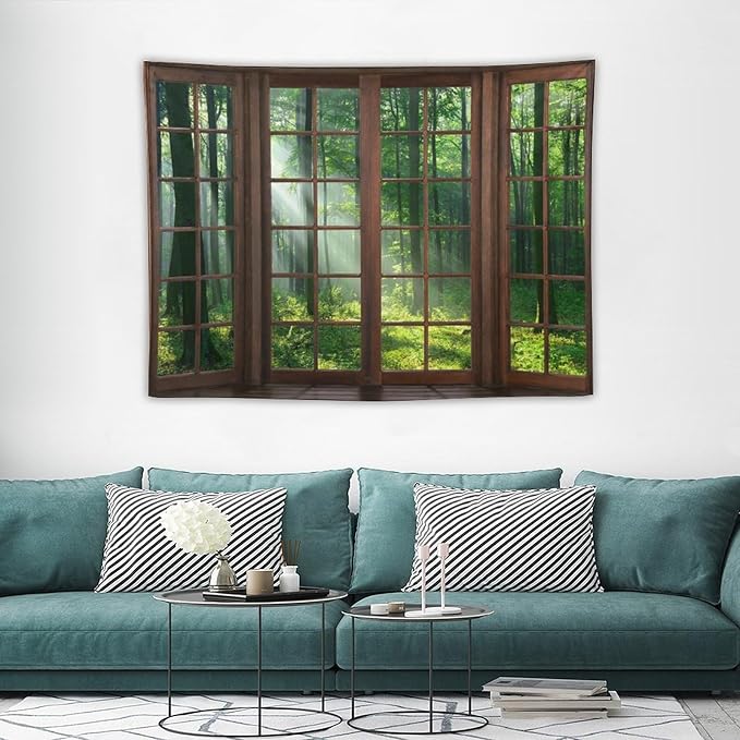ZhiRain Forest Tapestry Wall Hanging Green Tree Full Scenery Window Jungle Wild Nature Landscape Print Tapestries Home Decor for Living Room Bedroom Apartment Farmhouse Dorm 30"x40"