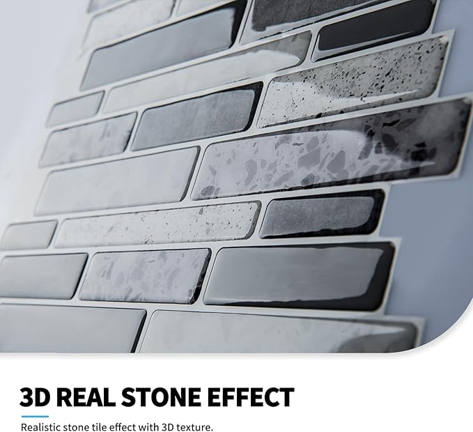 Art3d 10 Sheets Peel and Stick Brick Kitchen Backsplash Self-Adhesive Wall Tile Stone Design, Grey Marble
