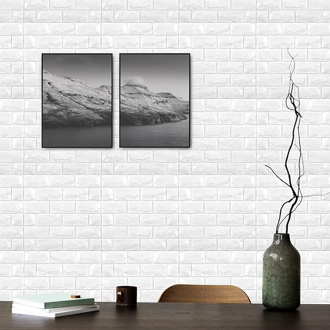 11PCS 3D Wall Panels Peel and Stick Faux Brick Wallpaper White Self Adhesive Foam Brick Paneling Faux Stone Wall Panels (11PCS, White)