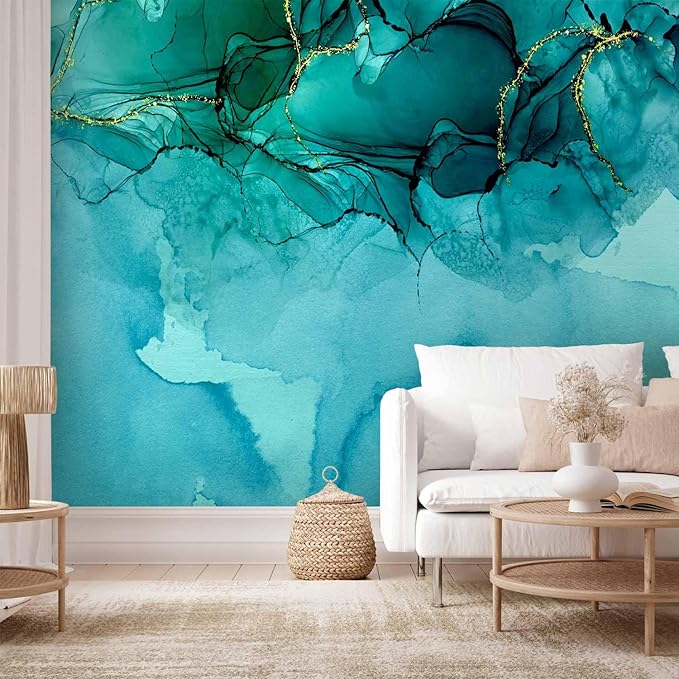 artgeist Wall Mural Abstract 77x55 in - Peel and Stick Self-Adhesive Wallpaper Removable Large Sticker Foil Wall Decor Print Picture Design Optical Illusion Concrete Blue a-A-10189-a-a