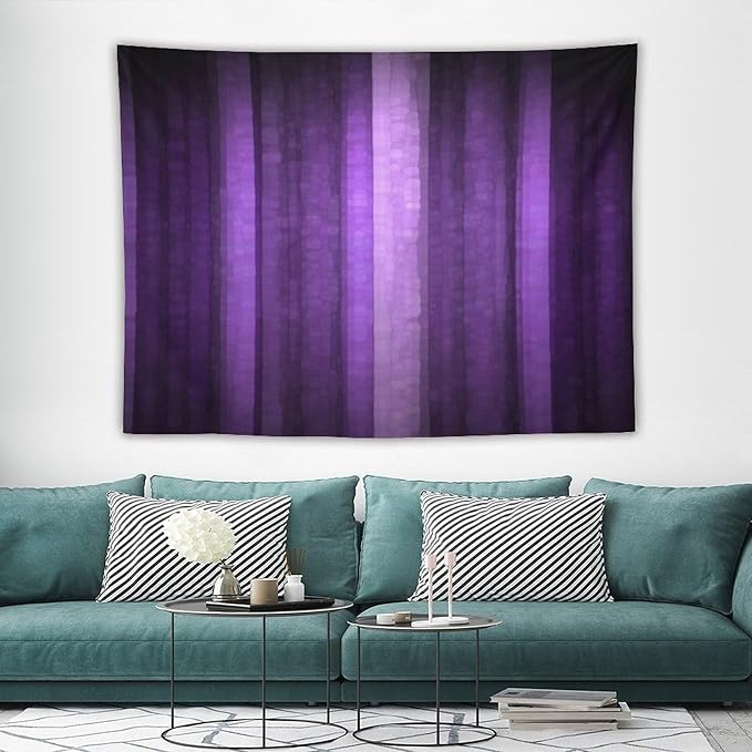 ZhiRain Purple Striped Tapestry Wall Hanging Abstract Mosaic Glass Texture And Dark Stripe Modern Neon Purple Art Tapestries Home Decor for Living Room Bedroom Apartment Farmhouse 60"x80"