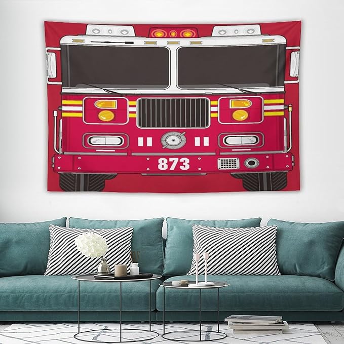 ZhiRain Cartoon Fire Truck Tapestry Wall Hanging Fire Engine Firemen Car Firefighter Truck Fire Fighting Tapestries Home Decor for Living Room Bedroom Apartment Farmhouse Dorm 40"x60"