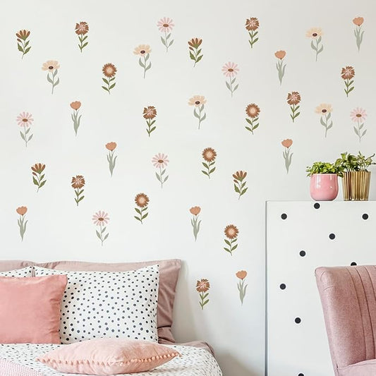 12Sheet Boho Wall Decals, 72Pcs Cute Flower Wall Decals, Flower Vinyl Walls Decal, Peel and Stick Floral Walls Decal, Bedroom Stickers for Girls Bedroom, Nursery, Classroom, Nursery