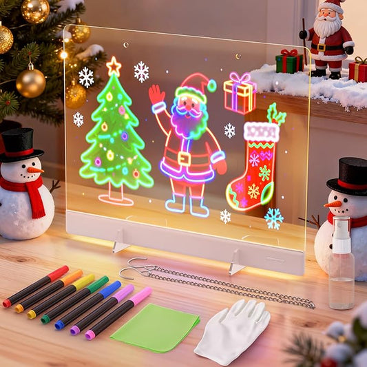 16" LumiBoard LED Drawing Board for Kids - 7 Colors & 10 Modes Rechargeable Acrylic LED Note Board with 7 Markers Cleaning Kit, Sketching & Birthday Gifts for Kids/Girls/Teens