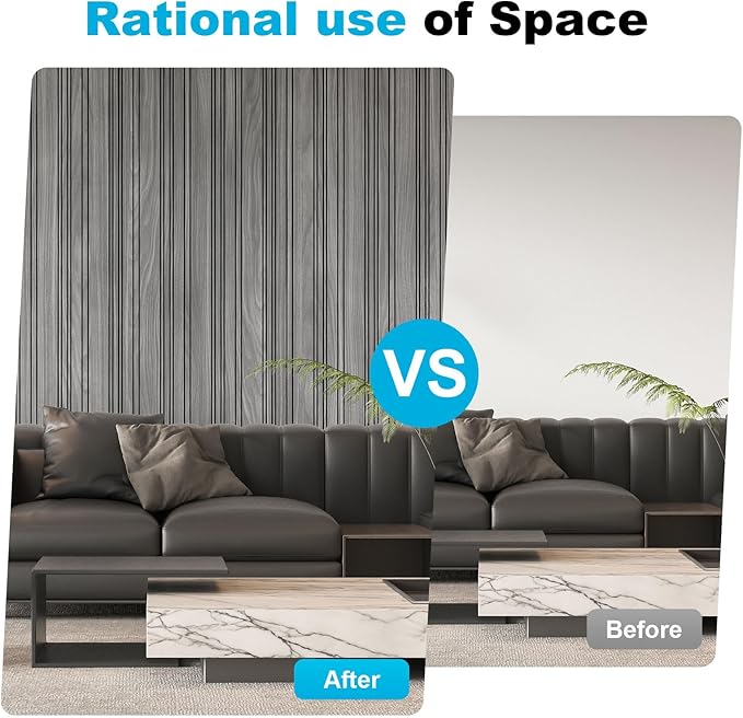 Art3d 4-Pack Glue-On Wall Panels, Wood Grain Texture Interior Wall Decor, 104"x12" Recycled Polystyrene Wainscoting Panels, Low Emission for Living Room Bedroom, Grey Oak