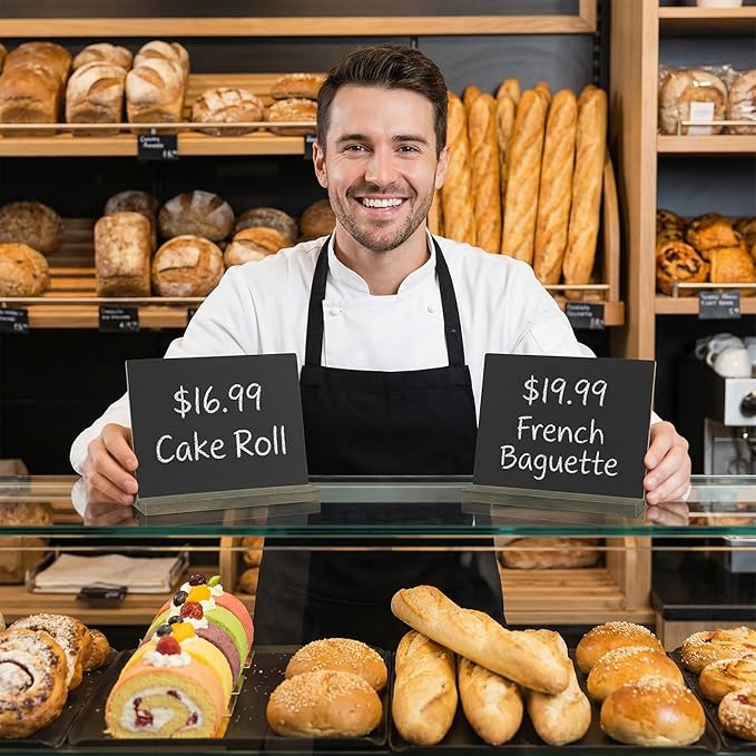 30 Pcs Mini Chalkboard Signs Tabletop with Stand 5 x 6 Inch Wooden Chalkboard Sign Vintage Chalk Board Sign Decorative Centerpieces for Food Signs Table Numbers Message Boards Party Supplies