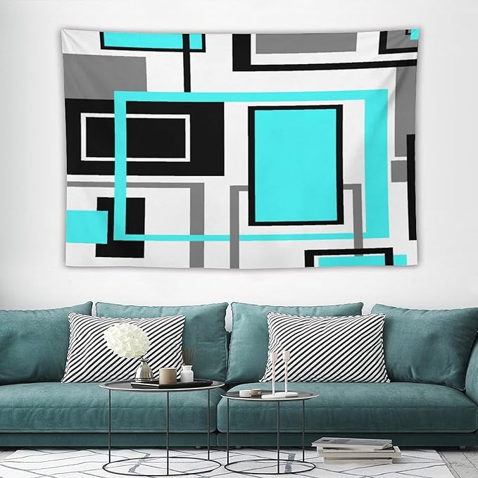 ZhiRain Modern Geometric Blue Tapestry Wall Hanging Blue Black And Gray Tapestries Home Decor for Living Room Bedroom Farmhouse Apartment Dorm 60"x90"