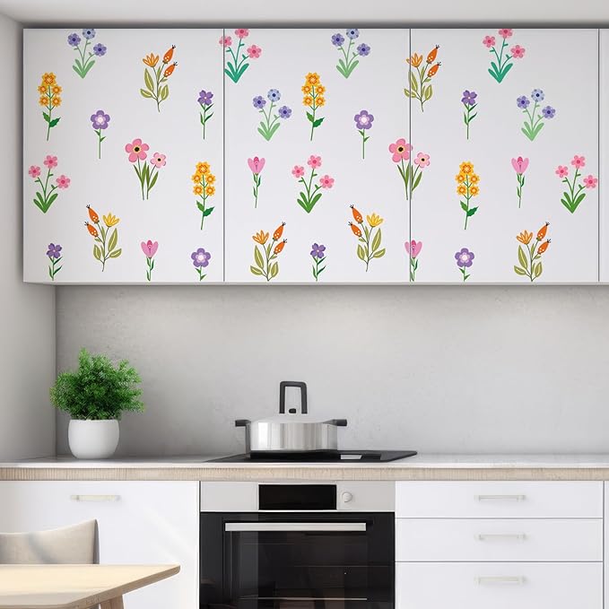 Zonon 6 Pcs Flowers Wall Decals Stickers Vinyl Removable Peel and Stick Colorful Dragonflies Floral Wall Murals Decor for Bedroom Living Room Nursery(Small Flower)