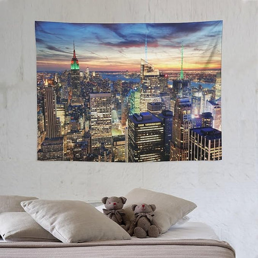 ZhiRain New York Tapestry Wall Hanging NYC Urban Skyscrapers Skyline Sunset Streets USA Architecture Tapestries Home Decor for Living Room Bedroom Apartment Farmhouse Dorm 30"x40"