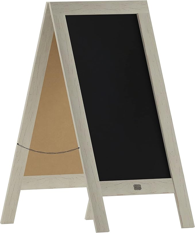 A Frame Chalkboard by HBCY Creations: 40x20 Solid Wood A-Frame Sign White Double-Sided Magnetic Board, Chalkboard Menu Board, for Restaurants, Cafés, Weddings - Heavy Duty Hinges