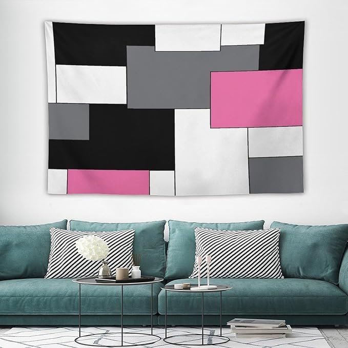 ZhiRain Pink,Black,White,Grey Tapestry Wall Hanging Geometry Pattern Digital Print Multicolor Tapestries Home Decor for Living Room Bedroom Farmhouse Apartment Dorm 40"x60"