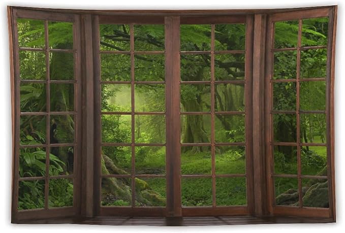 ZhiRain Misty Forest Landscape Tapestry Wall Hanging Green Tree in Jungle Forest Nature Scenery Woodland Tapestries Home Decor for Living Room Bedroom Farmhouse Apartment Dorm 60"x90"