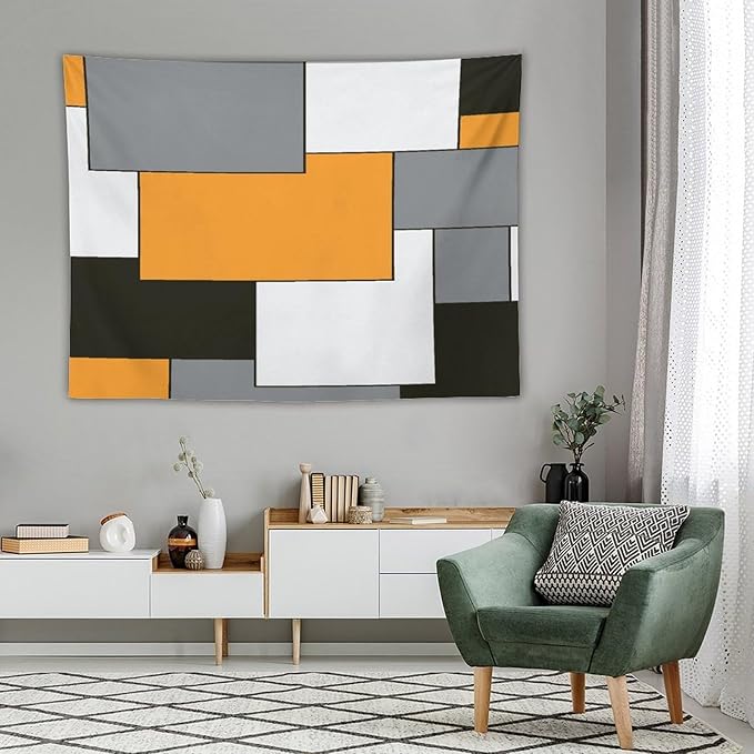ZhiRain Modern Tapestry Wall Hanging Orange And Gray Black Tapestries Home Decor for Living Room Bedroom Farmhouse Apartment Dorm 60"x80"