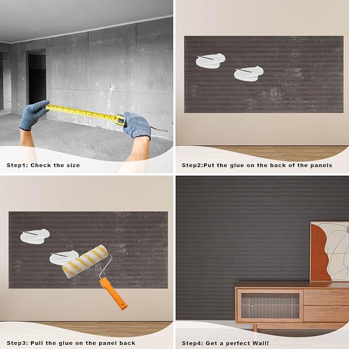 3D Wall Panels - 4PCS 47.2"x23.6" Faux Stone Wall Covering - MCM Modified Clay Material for Home Art, Accent Brick, Modern Exterior/Interior Decoration, Covering 31 sq.ft Texture Black