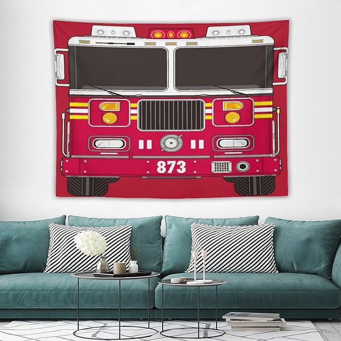 ZhiRain Cartoon Fire Truck Tapestry Wall Hanging Fire Engine Firemen Car Firefighter Truck Fire Fighting Tapestries Home Decor for Living Room Bedroom Apartment Farmhouse Dorm 60"x80"