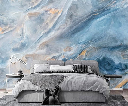 AFZEVEB-Abstract Blue Marble Wallpaper Wall murals for Bedroom 159"x107"(Not Peel and Stick)