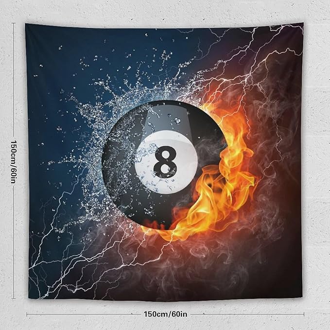 ZhiRain Teen Billiards Tapestry Wall Hanging Abstract Fire Water Black Billiard Eight Ball Tapestries Home Decor for Living Room Bedroom Farmhouse Apartment Dorm 60"x60"