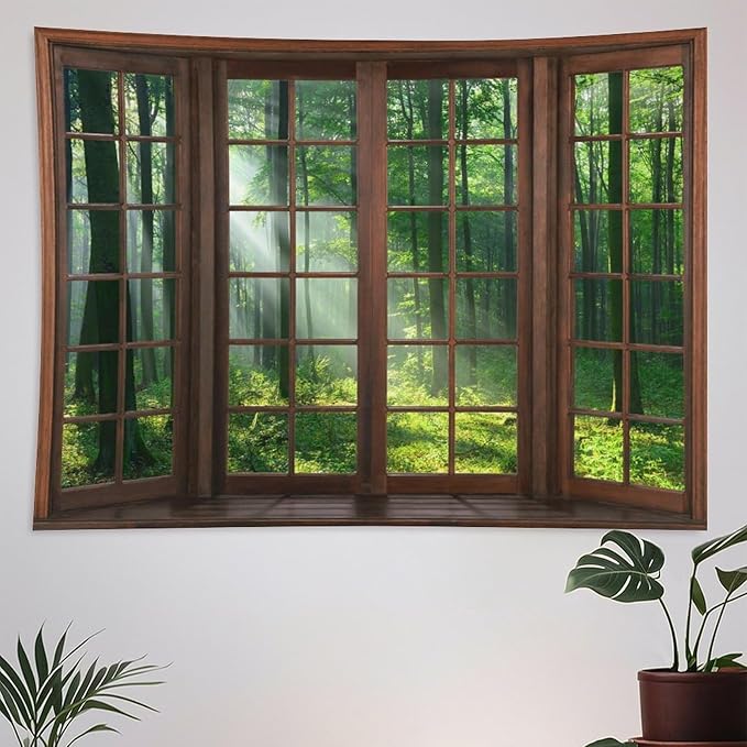 ZhiRain Forest Tapestry Wall Hanging Green Tree Full Scenery Window Jungle Wild Nature Landscape Print Tapestries Home Decor for Living Room Bedroom Apartment Farmhouse Dorm 30"x40"