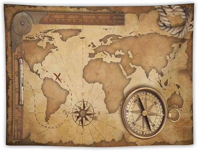 ZhiRain World Map Tapestry Wall Hanging Rustic Vintage Nautical Farmhouse Old Fantastic Sea Monster Theme Tapestries Home Decor for Living Room Bedroom Apartment Dorm 30"x40"