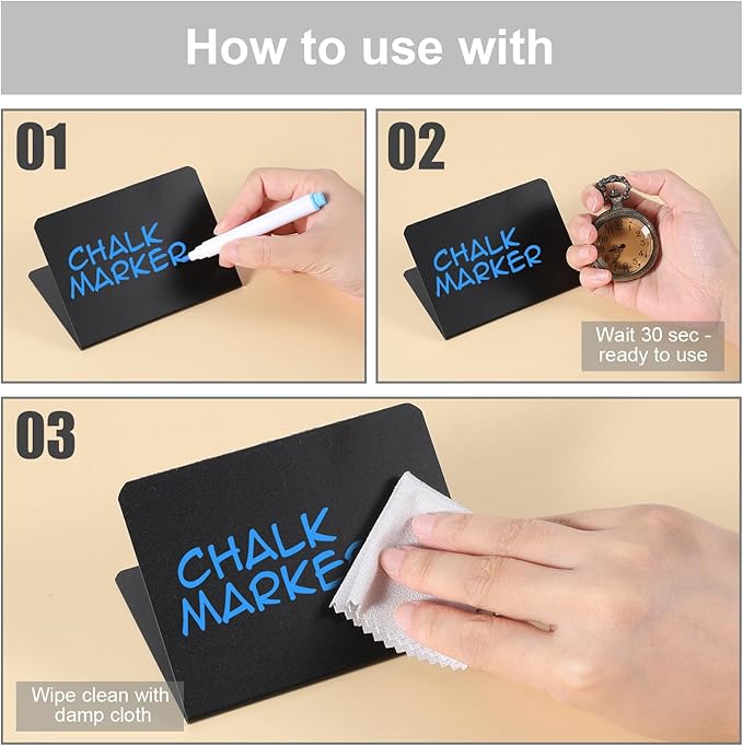 40 Pack Reusable Mini Chalkboard Signs, Food Labels for Party Buffet Catering Supplies, 3.9x2.7 Inch Black Buffet Display Tent Cards with V-Shaped Design