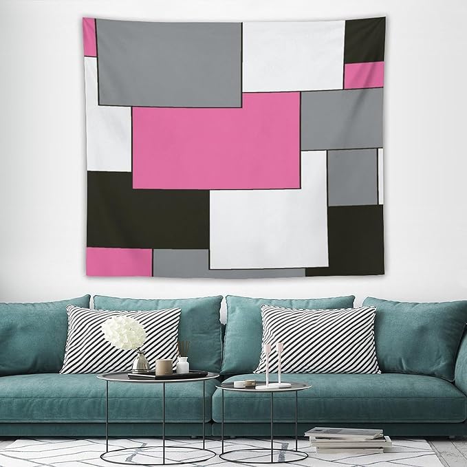 ZhiRain Modern Pink Tapestry Wall Hanging Pink And Gray Black Tapestries Home Decor for Living Room Bedroom Farmhouse Apartment Dorm 50"x60"