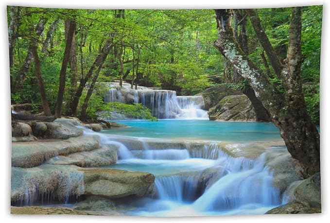ZhiRain Waterfall Tree Tapestry Wall Hanging Natural Scenery Forest Garden Spring Stone River Tapestries Home Decor for Living Room Bedroom Apartment Farmhouse Dorm 60"x90"