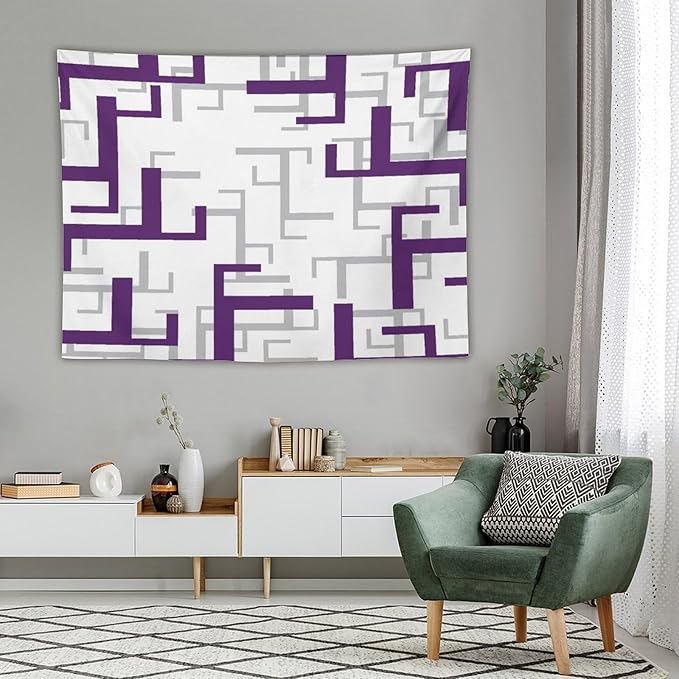 ZhiRain Purple And White Tapestry Wall Hanging Modern Geometric Spa Tapestries Home Decor for Living Room Bedroom Farmhouse Apartment Dorm 60"x80"