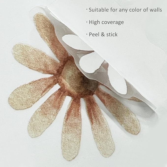 YouRfocus Daisy Wall Decals | Boho Flower Stickers for Girls' Rooms, Playrooms, Nurseries | Dual Layer Print for High Coverage | Removable Peel and Stick (Light Purple & Orange) | 6 Sheets