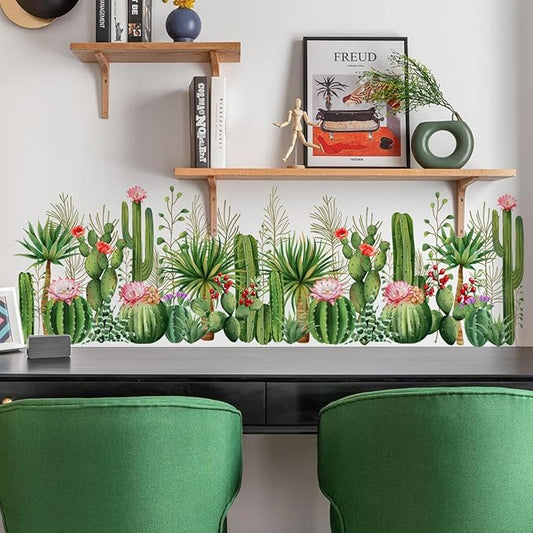 2 Pieces Cactus Wall Decals Vinyl Cacti Wall Stickers Removable Cactus Art Murals Peel and Stick Cacti Decor for Girls Bedroom Living Room Nursery