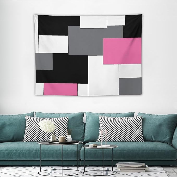 ZhiRain Pink,Black,White,Grey Tapestry Wall Hanging Geometry Pattern Digital Print Multicolor Tapestries Home Decor for Living Room Bedroom Farmhouse Apartment Dorm 30"x40"